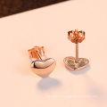 Charming Love Heart Rose Gold Genuine 925 Sterling Silver Stud Earrings